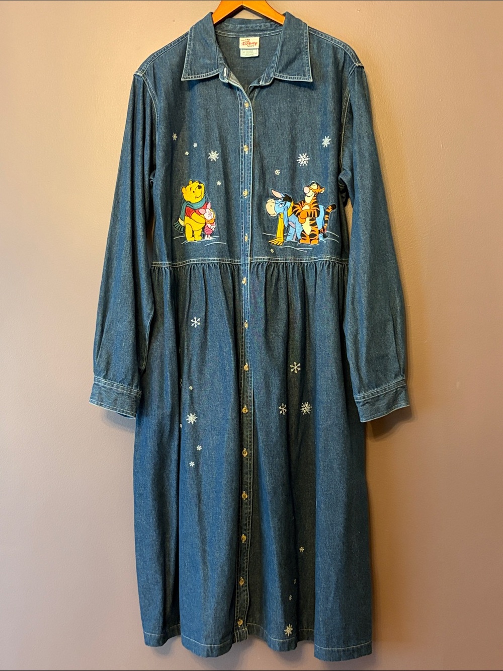 Vintage Disney Winnie the Pooh Piglet Eeyore & Tigger Embroidered Denim Dress XL